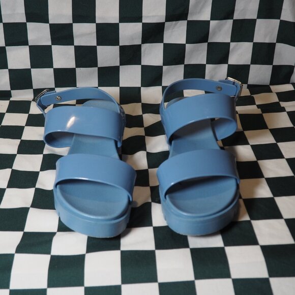ASOS Blue Jelly Sandals Womens Size 10 Buckle Strap Slingback, Chunky Platform - Picture 3 of 11